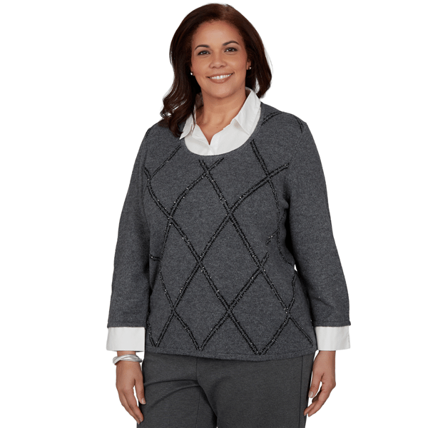 Plus Size Alfred Dunner Regent Street Diamond Two in One Sweater