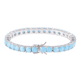 Saffron Sterling Silver Oval Tennis Bracelet with Blue Topaz