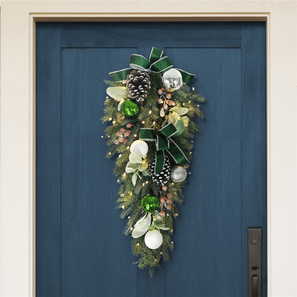 Puleo International 28in. Pre-Lit Adorned White & Green Swag