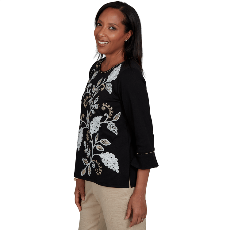 Petite Alfred Dunner Travel Advisory Leaf Embroidery Blouse