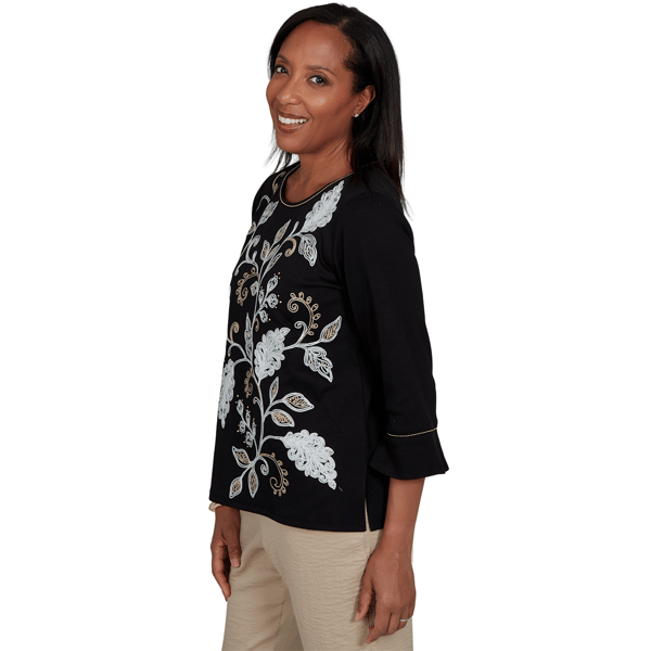 Petite Alfred Dunner Travel Advisory Leaf Embroidery Blouse