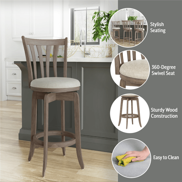 HH2 Home Savana Grey Wood Swivel Bar Height Stool