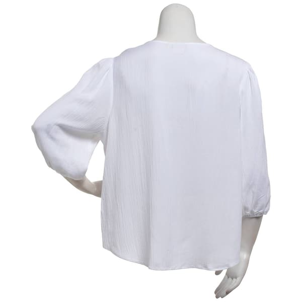 Plus Size Zac & Rachel 3/4 Sleeve Embroidered Gauze V-Neck Blouse
