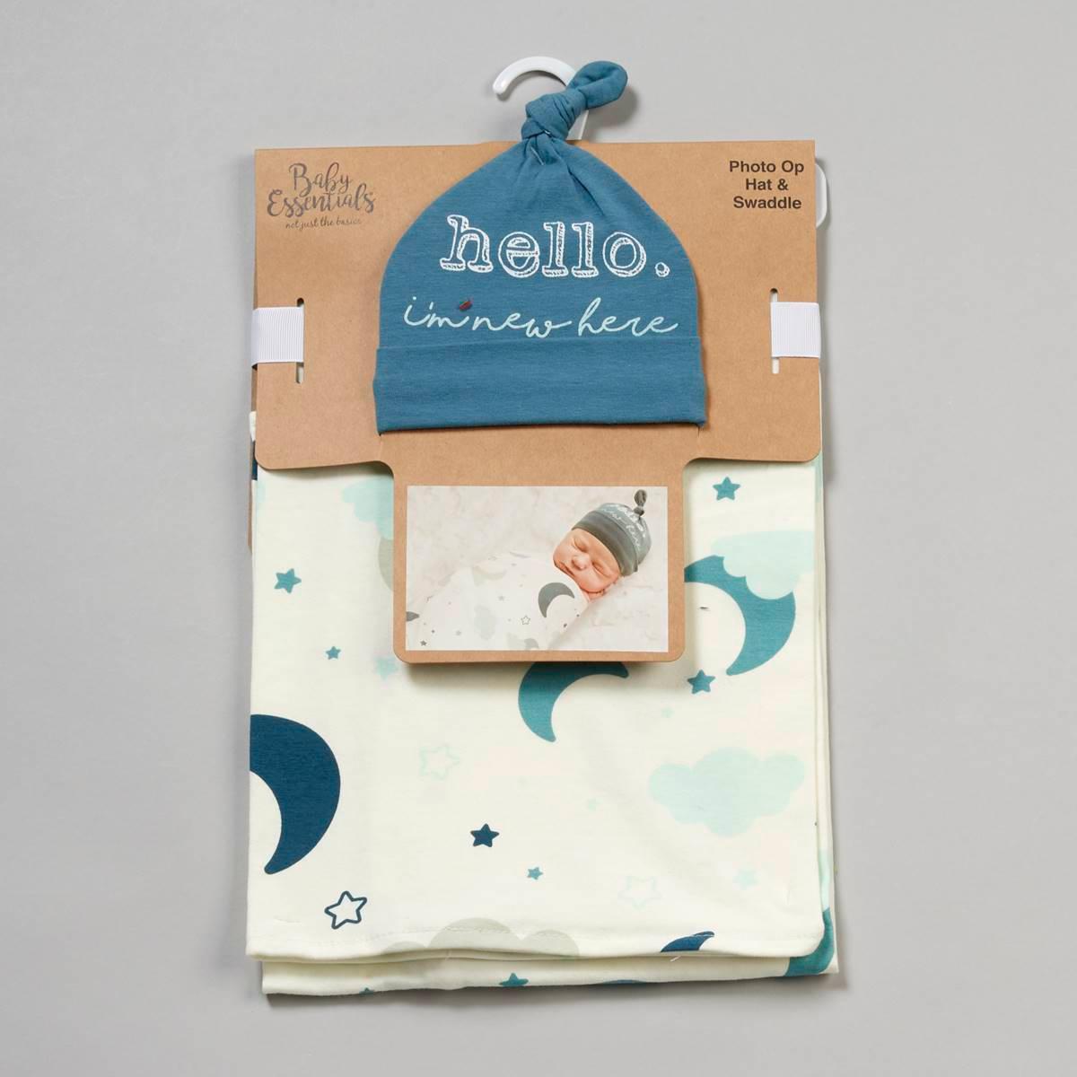 Baby Essentials® Photo-Op Hello/New Here Swaddle & Hat