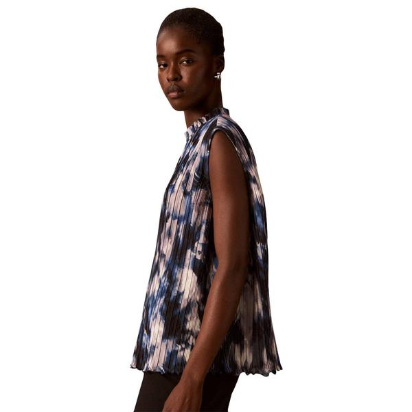 Womens Calvin Klein Sleeveless Pleated Blurred Floral Blouse