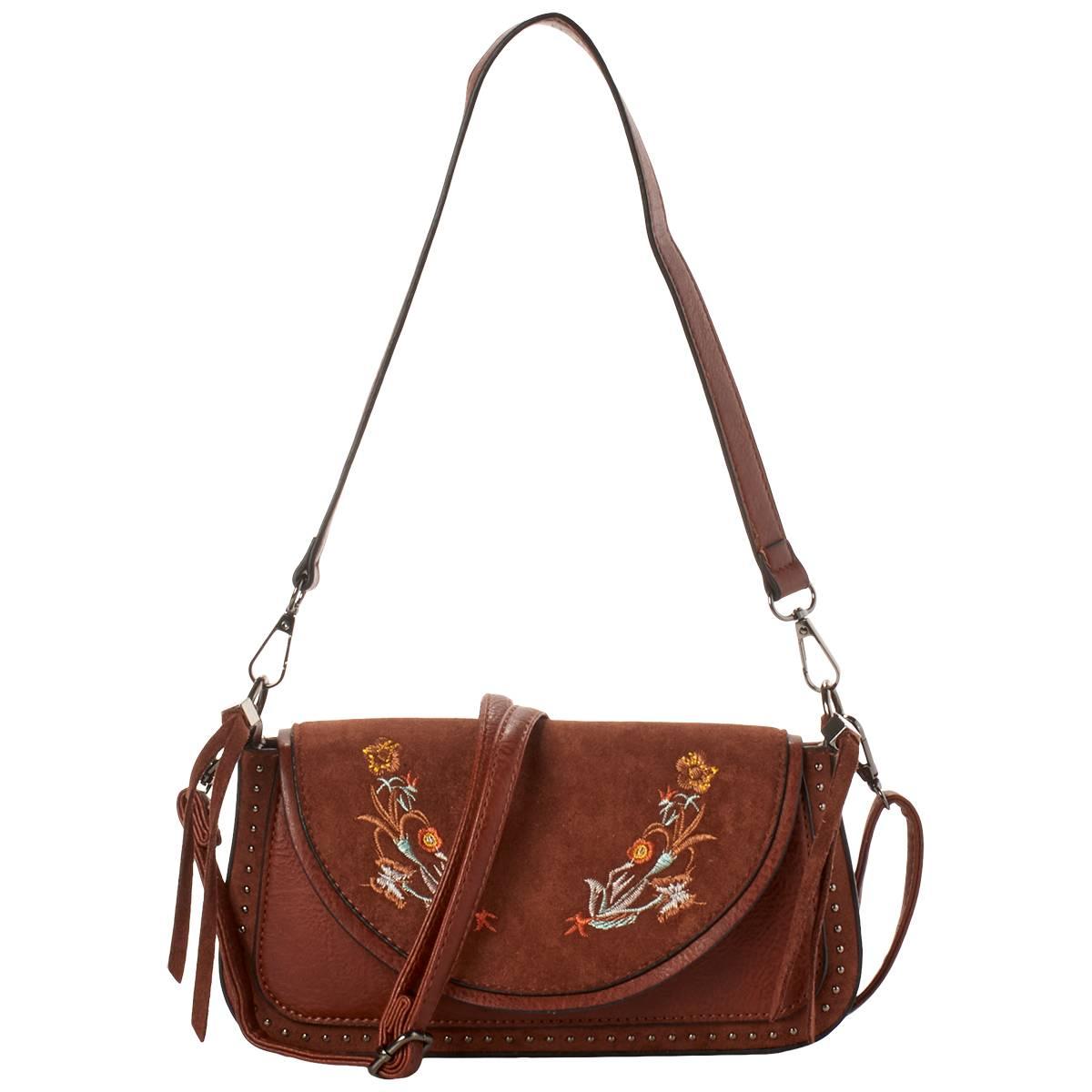 Sam & Hadley Embroidered Suede Flap Crossbody