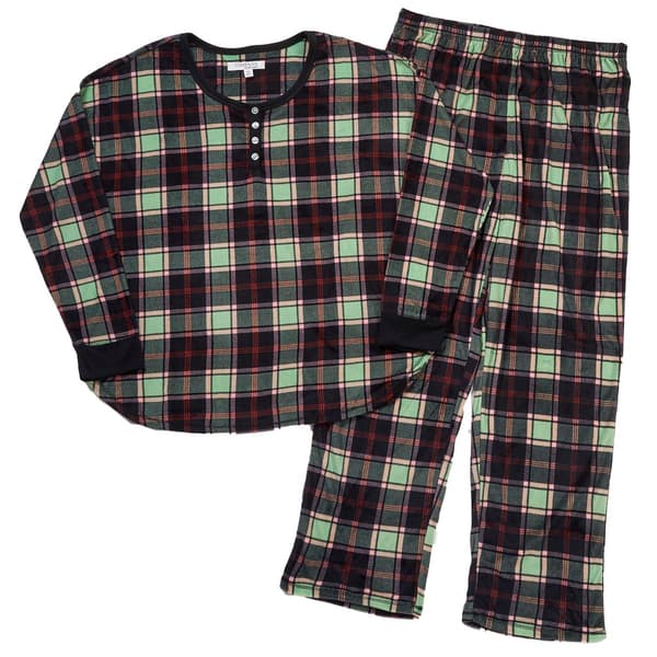Womens Ellen Tracy Long Sleeve Plaid Pajama Set - Navy - image 