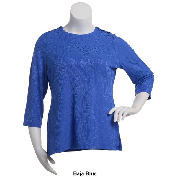 Petite Napa Valley 3/4 Sleeve Floral Shoulder Button Blouse