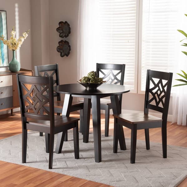 Baxton Studio Rava Two-Tone Dark Brown Wood 5pc. Dining Set