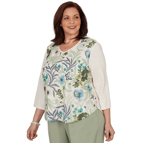 Plus Size Alfred Dunner Indigo Girls Floral Sequin Blouse