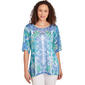 Womens Ruby Rd. Bali Blue Knit Embellished Scoop Neck Floral Top - image 1