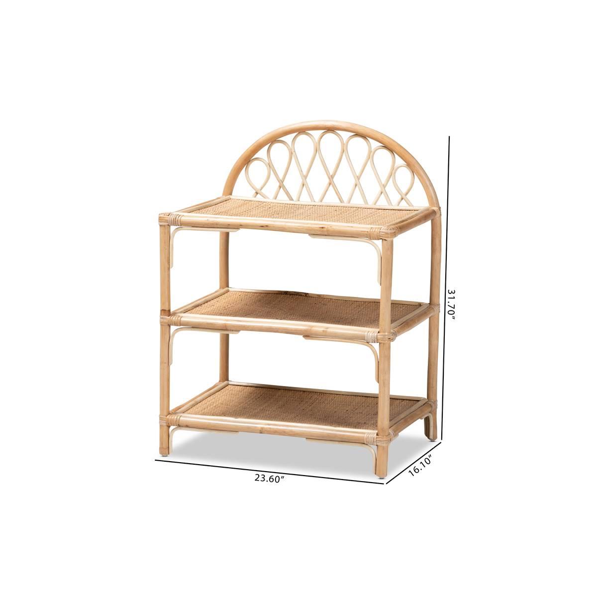 Baxton Studio Redell Bohemian Rattan 3-Tier Display Shelf