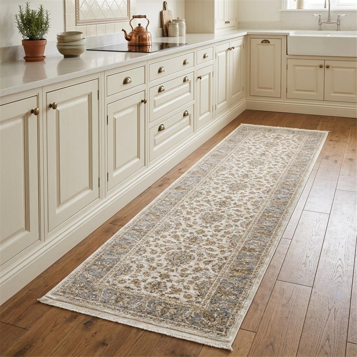 HomeRoots Ivory Oriental Power Loom Stain Resistant Runner