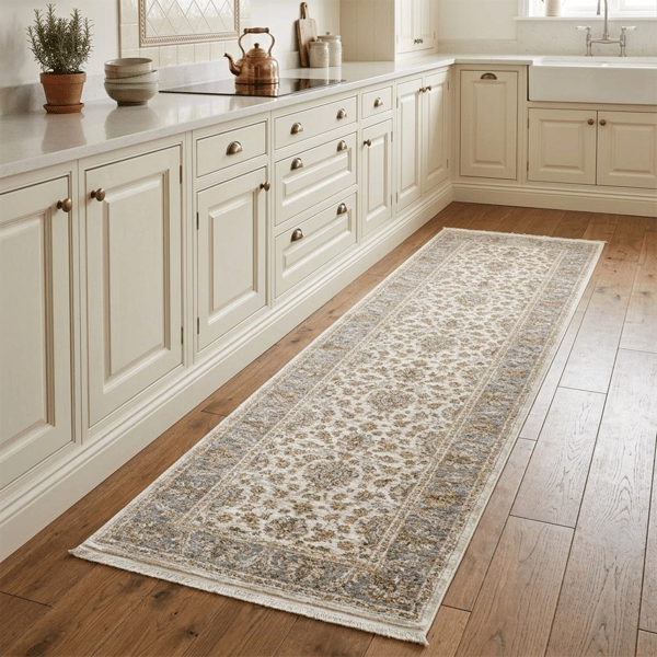 HomeRoots Ivory Oriental Power Loom Stain Resistant Runner Rug