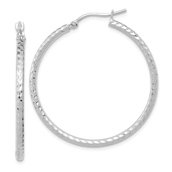 Gold Classics(tm) 10kt. White Gold Cut 36mm Round Tube Hoop Earring - image 