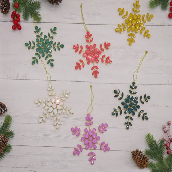 National Tree 5in. Assorted Colors Beaded Snowflake Ornaments
