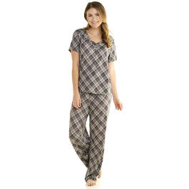 Womens IZOD&#40;R&#41; Short Sleeve Plaid Straight Leg Pajama Set