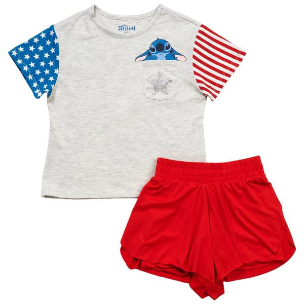 Girls (4-6x) Disney 2pc. Stitch Americana Tee w/ Yummy Shorts
