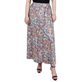 Petite NY Collection Pull On Side Tie Skirt - Floral Blue/Pink