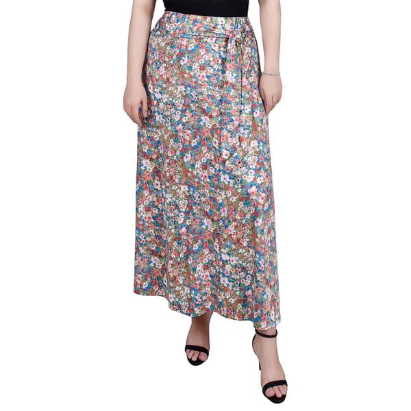 Womens NY Collection Pull On Side Tie Skirt - Floral Blue/Pink