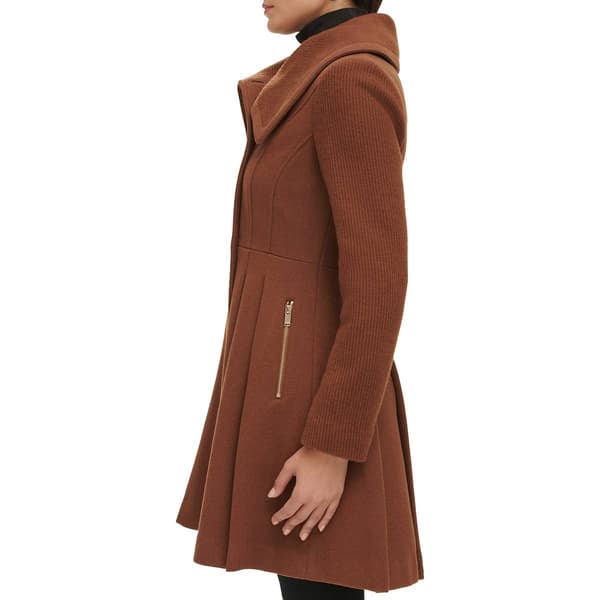 Womens Guess Fit & Flare Faux Wool Coat