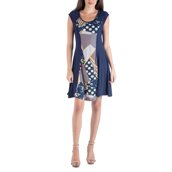 Womens 24/7 Comfort Apparel Patchwork A-Line Dress