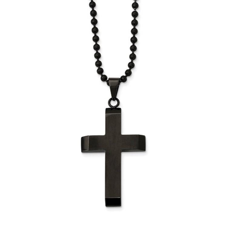 Mens Gentlemen's Classics(tm) Polished Black IP Cross Necklace