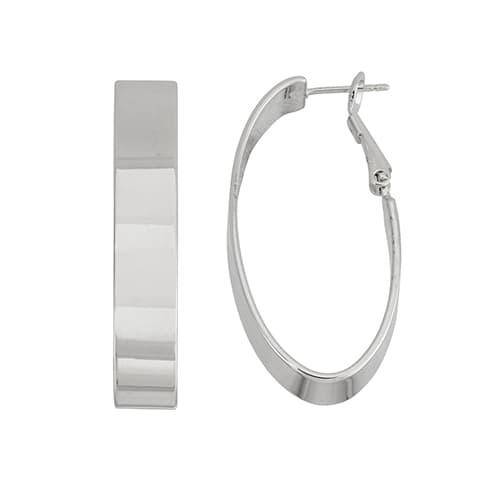 Rhodium Plated Oval Hoop Earrings - image 