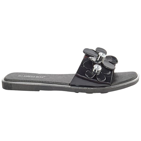 Womens Ashley Blue Rhinestone Flower Band Slide Sandals
