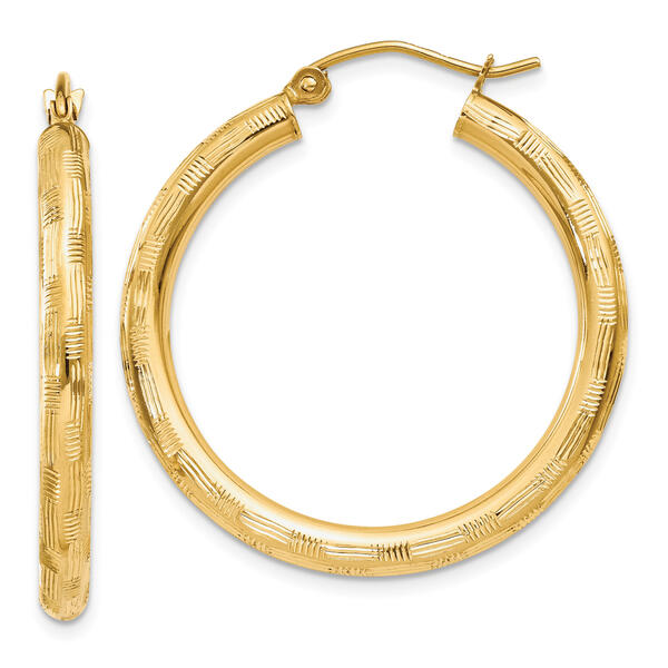 Gold Classics&#40;tm&#41; 14kt. Gold 30mm Textured Hoop Earrings - image 