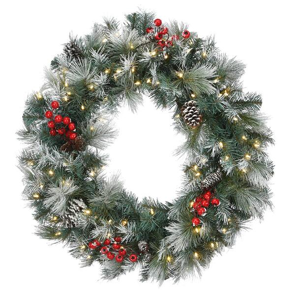 National Tree Pre-Lit 30in. Snowy Glacier Pine Wreath - image 