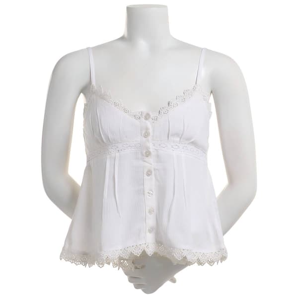 Juniors Derek Heart Lace Trim Button Front Tank Top