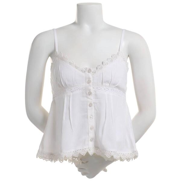 Juniors Derek Heart Lace Trim Button Front Tank Top - image 