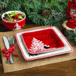 222 Fifth Northwood Cottage Holiday 12pc Porcelain Dinnerware Set