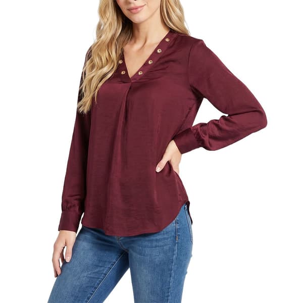Womens NY Collection Long Sleeve With Grommet Detail Solid Top - image 