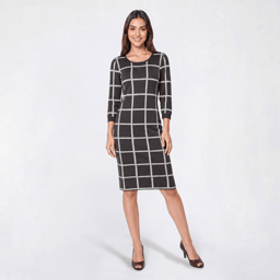 Womens Sami & Jo 3/4 Sleeve Plaid Sweater Dress