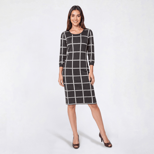 Womens Sami & Jo 3/4 Sleeve Plaid Sweater Dress