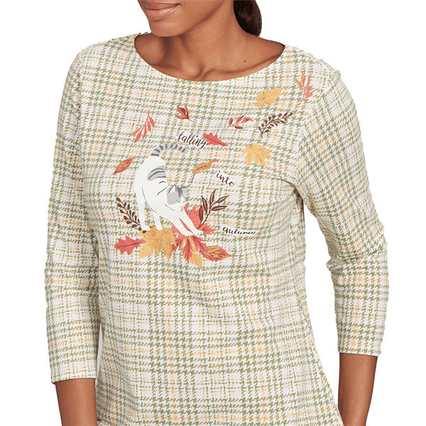 Womens Ruby Rd. Must Haves II Autumn Cat Houndstooth Tee