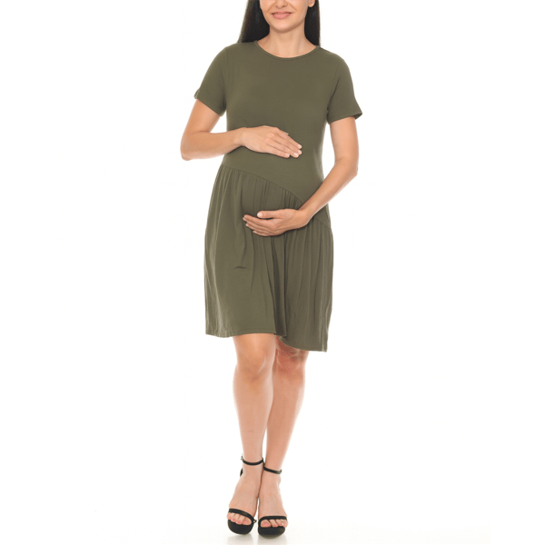 Plus Size White Mark Asymmetrical Waistline Maternity Dress - image 