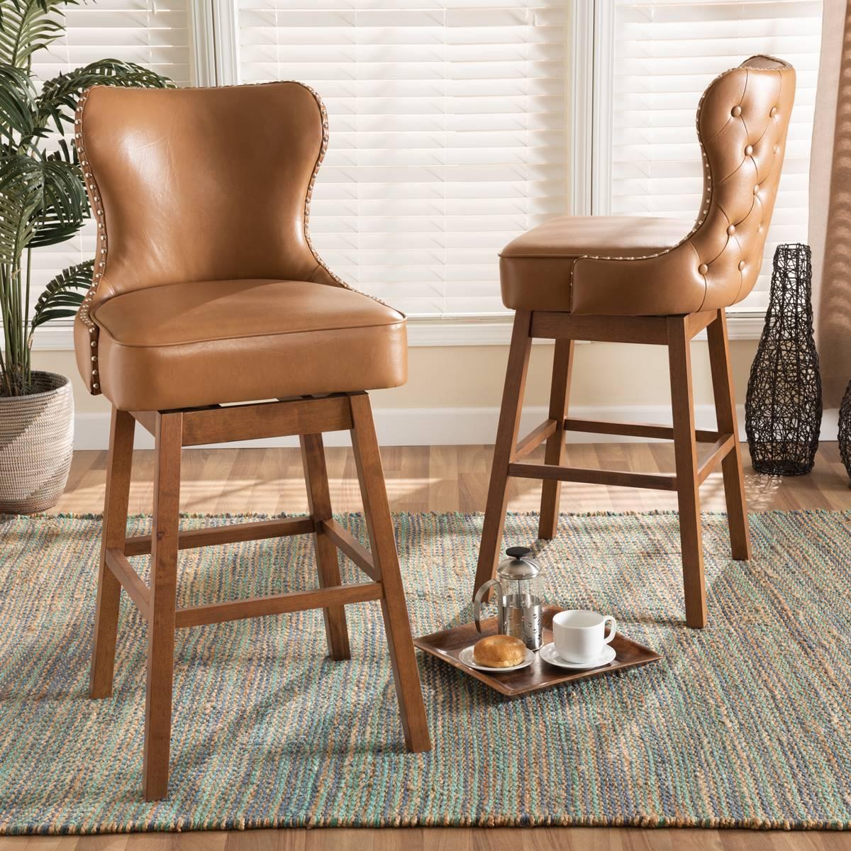 Baxton Studio Gradisca Brown Wood 2pc. Swivel Bar Stool Set