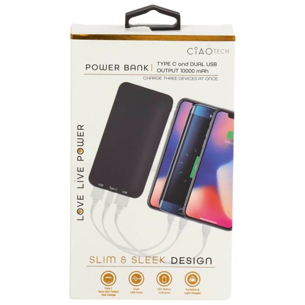 Ciao Tech Slim Dual 1000 MAH Solid USB Powerbank Charger - image 