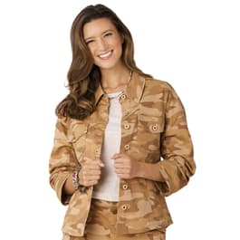 Womens Democracy 3/4 Ruched Sleeve Cargo Print Jacket