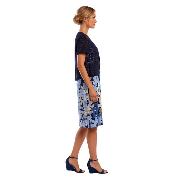 Womens Perceptions Short Sleeve Eyelet Jacket Dress