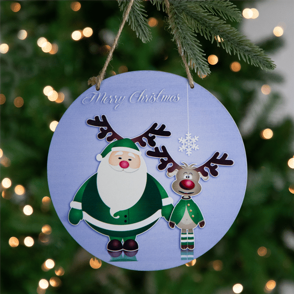 Northlight Santa & Reindeer "Merry Christmas" Disc Ornament