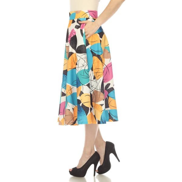 Womens White Mark Leaf Print Flared Midi Skirt