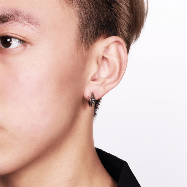 Mens Lynx Stainless Steel Skull Hoop Earrings
