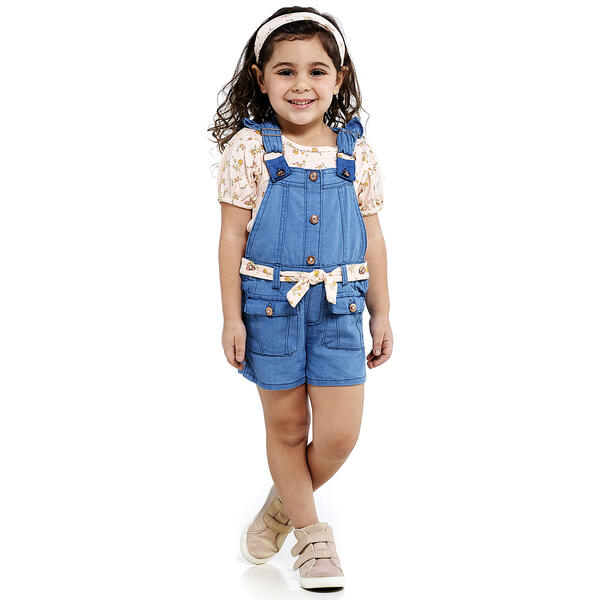 Toddler Girl Nannette 3pc. Floral Top & Shortalls Set w/ Headband - image 