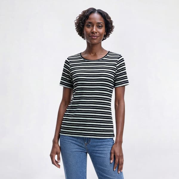 Womens Hasting & Smith Short Sleeve Stripe Round Neck Tee
