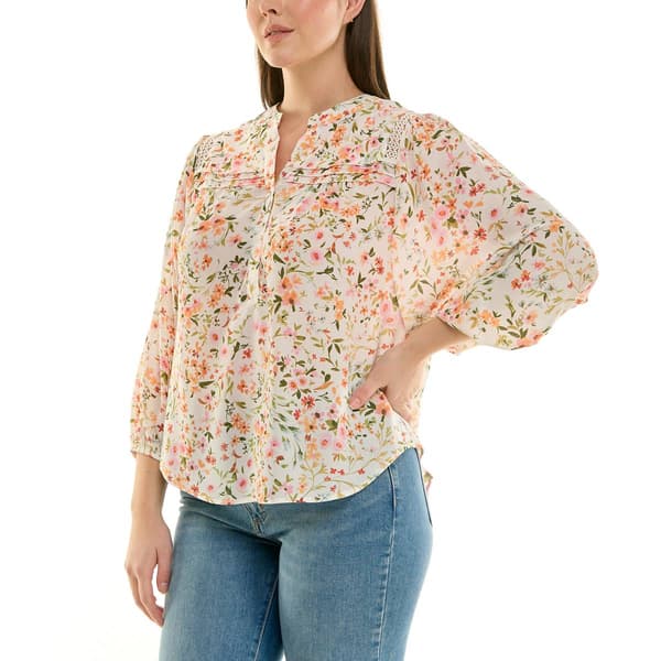 Womens Zac & Rachel 3/4 Sleeve Ditsy Floral Crepe Blouse