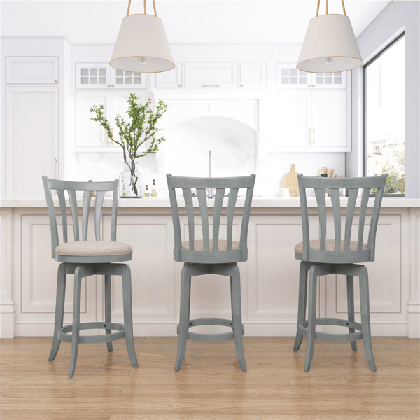 HH2 Home Savana Blue Wood Swivel Counter Height Stool